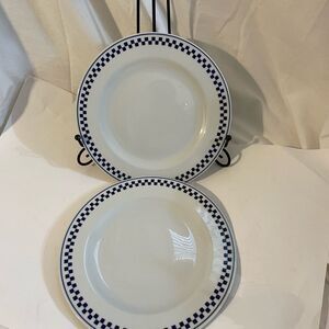 Set of 2 PORCELLANE TOGNANA ITALY BLUE CHECKERED RIM Salad Plates.8.25”